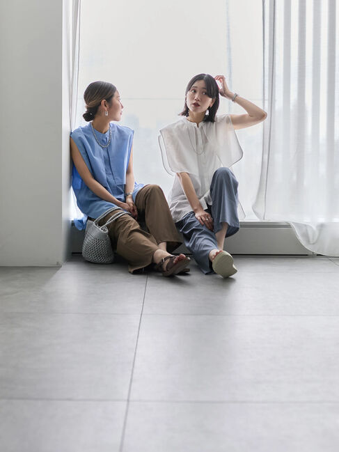 Samansa Mos2 blue「ケープブラウス」|シャツ・ブラウス|