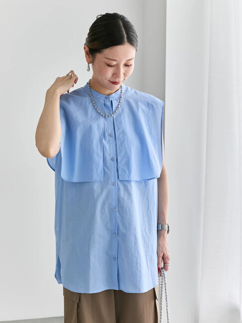 Samansa Mos2 blue「ケープブラウス」|シャツ・ブラウス|