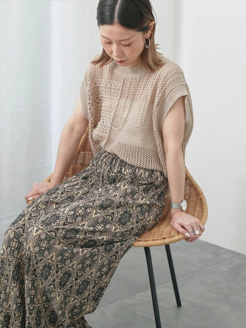 Samansa Mos2 blue「麻タッチパッチワークニットベスト」|ニット・セーター|