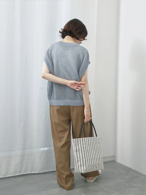 Samansa Mos2 blue「麻タッチパッチワークニットベスト」|ニット・セーター|