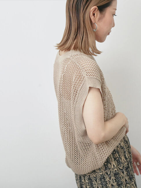 Samansa Mos2 blue「麻タッチパッチワークニットベスト」|ニット・セーター|