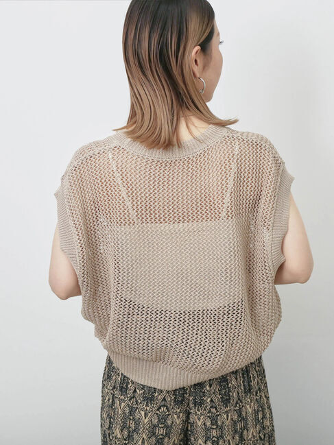 Samansa Mos2 blue「麻タッチパッチワークニットベスト」|ニット・セーター|