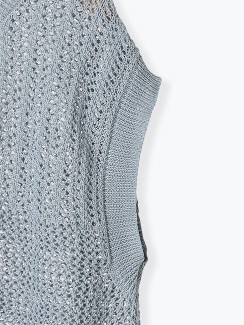 Samansa Mos2 blue「麻タッチパッチワークニットベスト」|ニット・セーター|