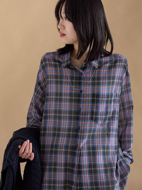 sm2rhythm「シアーチェックシャツ」|シャツ・ブラウス|ブラック