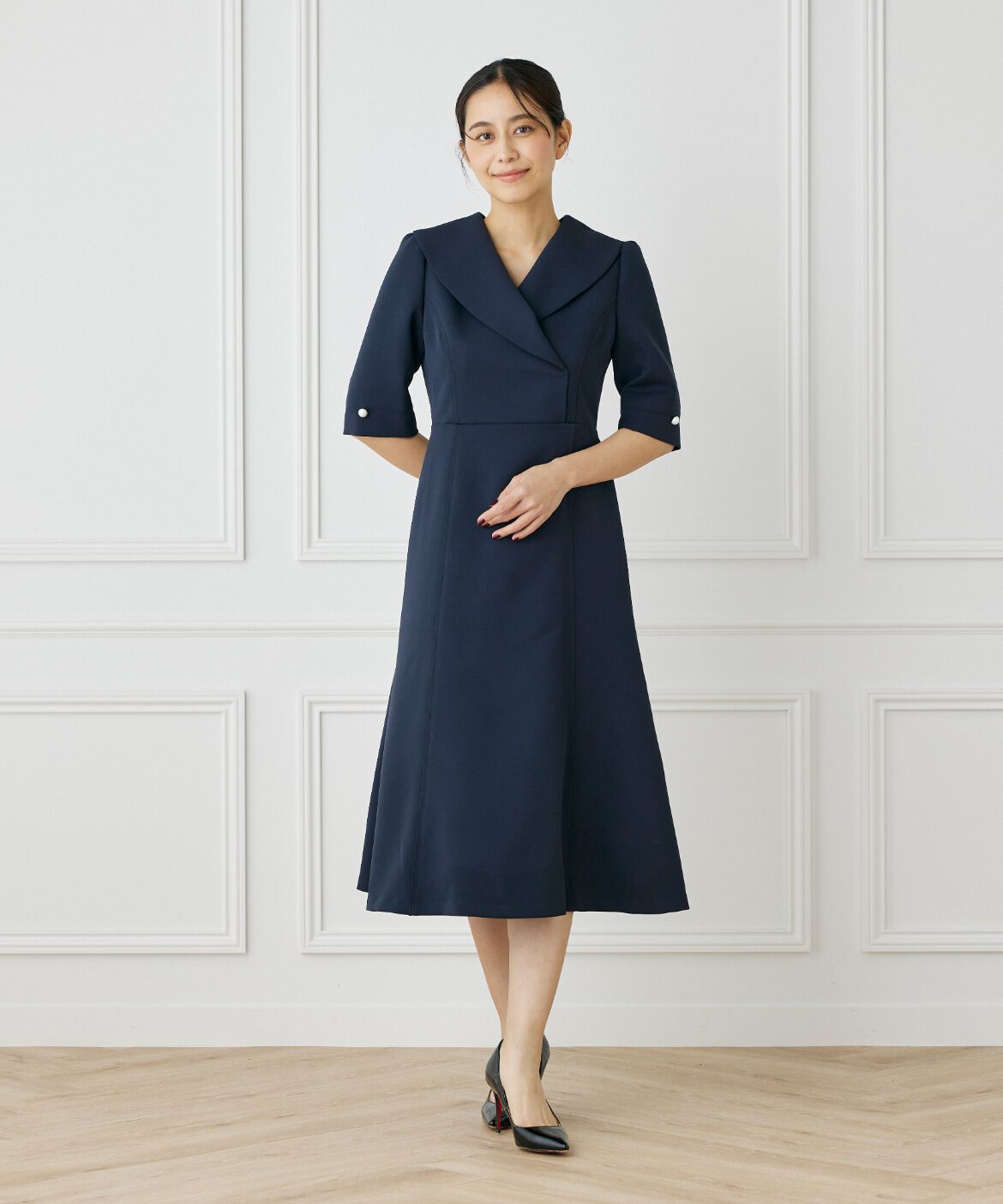 Maglie le cassetto「《M Maglie le cassetto》ショールカラーワンピース」|ワンピース|