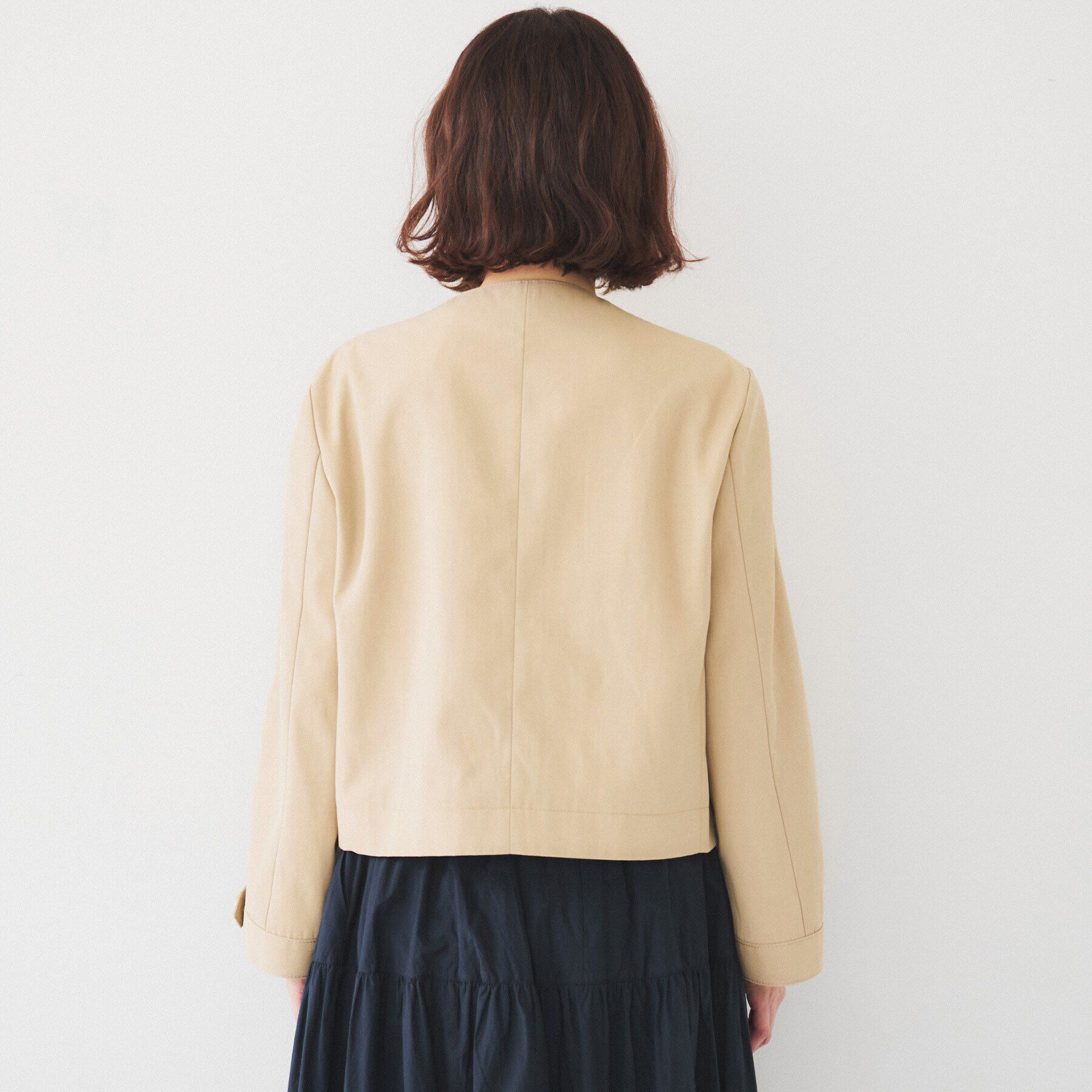 UNTITLED「【きれいめ/軽羽織り】コットンライク クルーネックジャケット」|ノーカラージャケット|