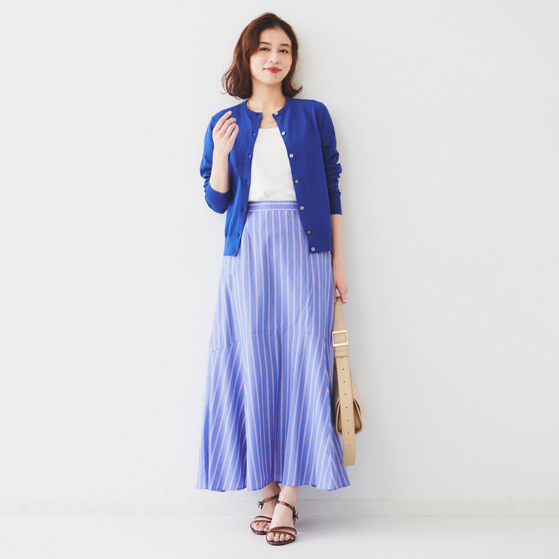 UNTITLED「【後ろウエストゴム/マーメイド】ストライプフレアスカート」|スカート|