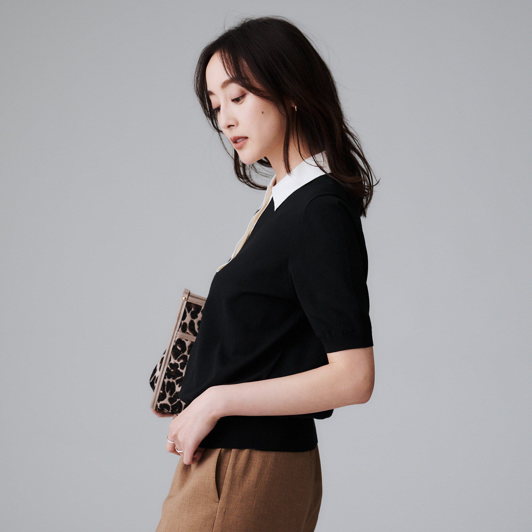 UNTITLED「【トレンド/きれいめ】5分袖ポロニット」|ニット・セーター|