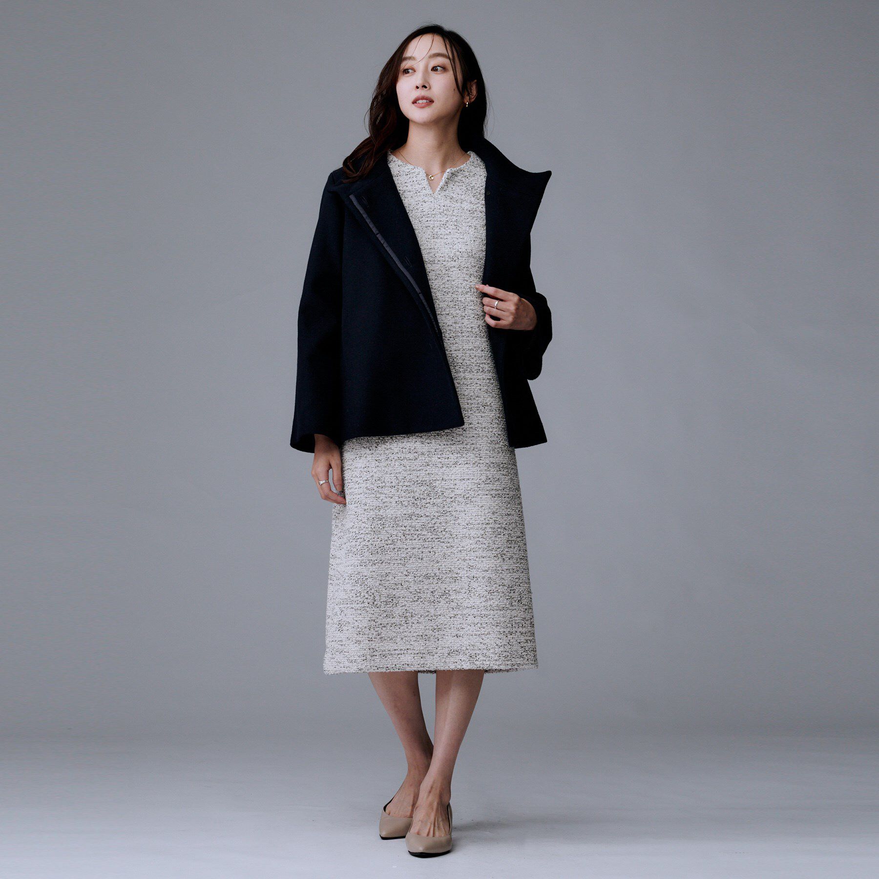 UNTITLED「【洗える/ストレッチ】ツイードジャージワンピース」|ワンピース|