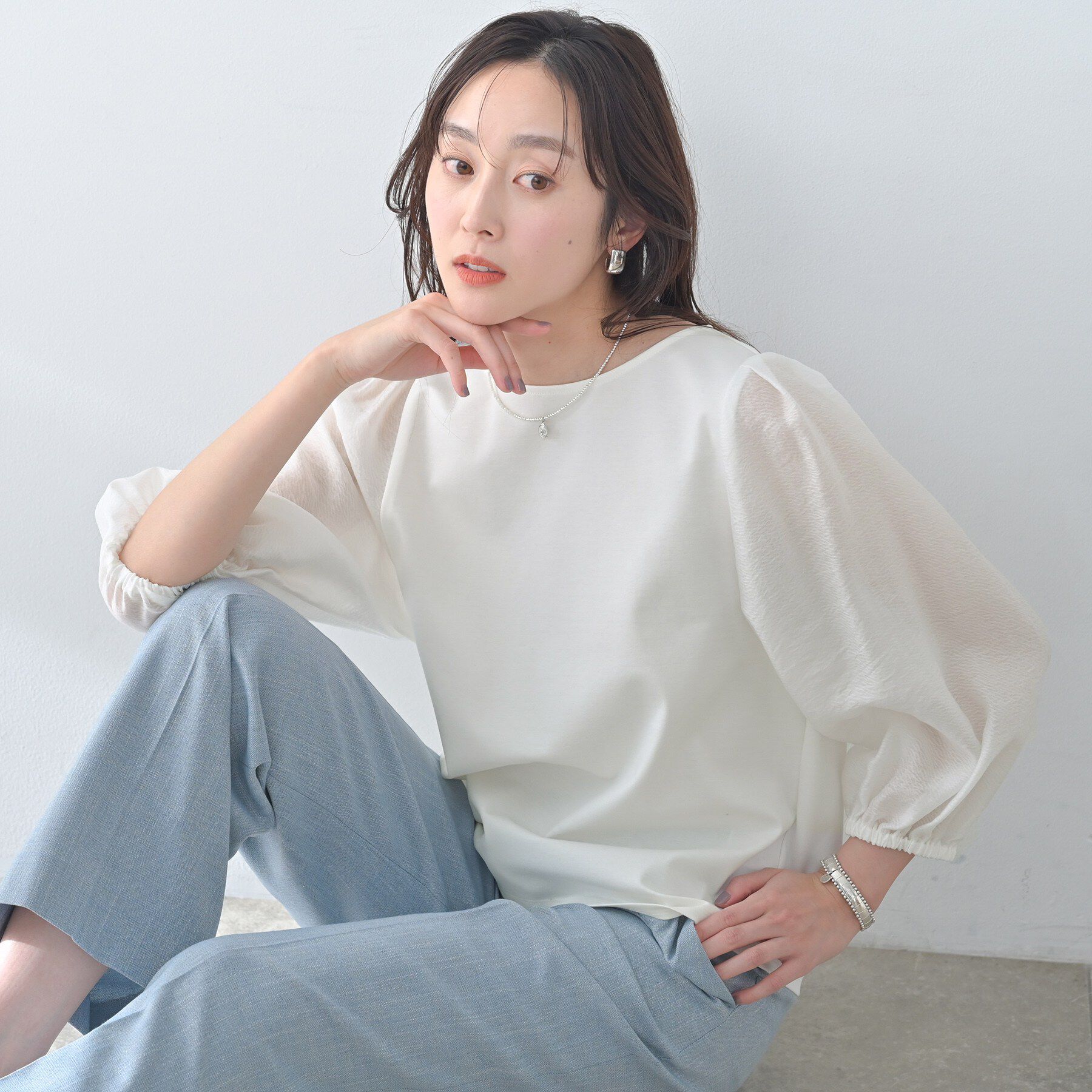 UNTITLED「【洗える/袖シアー】ポンチ袖ボリュームトップス」|Tシャツ・カットソー|