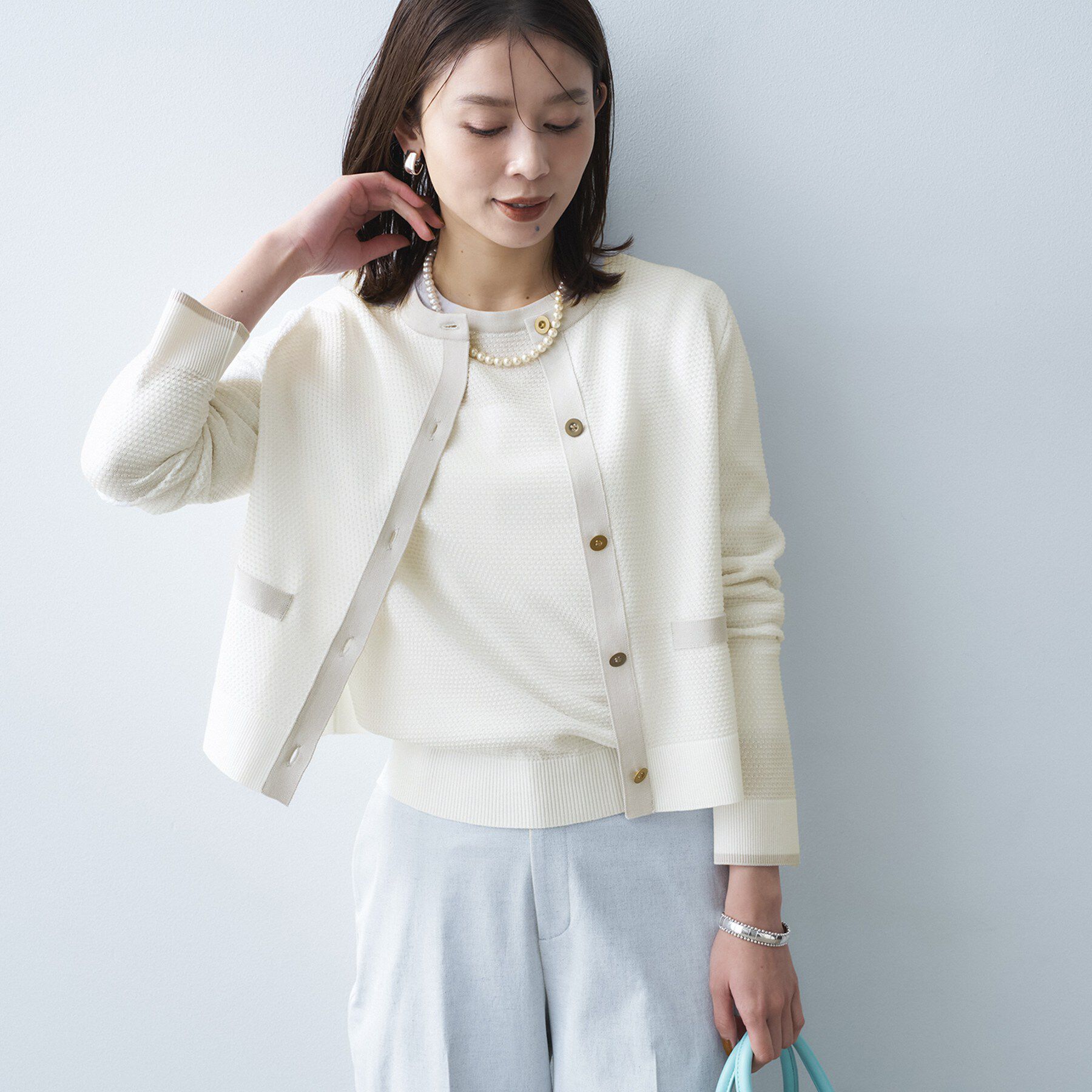 UNTITLED「【セットアップ可/ツイード風】配色ハイゲージニットカーディガン」|カーディガン|