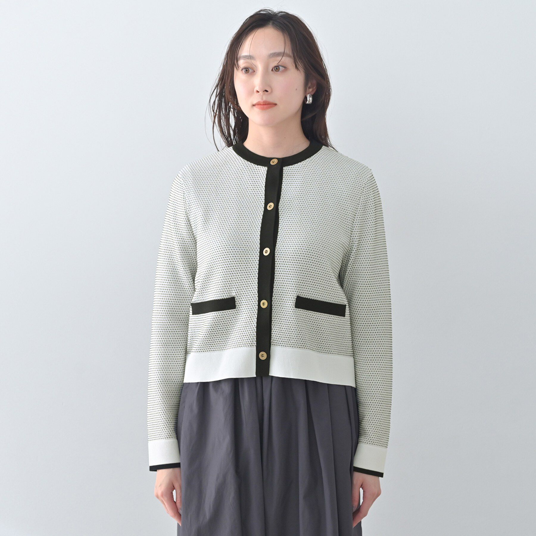 UNTITLED「【セットアップ可/ツイード風】配色ハイゲージニットカーディガン」|カーディガン|