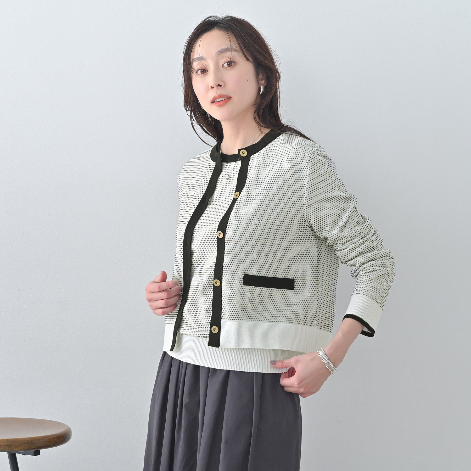 UNTITLED「【セットアップ可/ツイード風】配色ハイゲージニットカーディガン」|カーディガン|