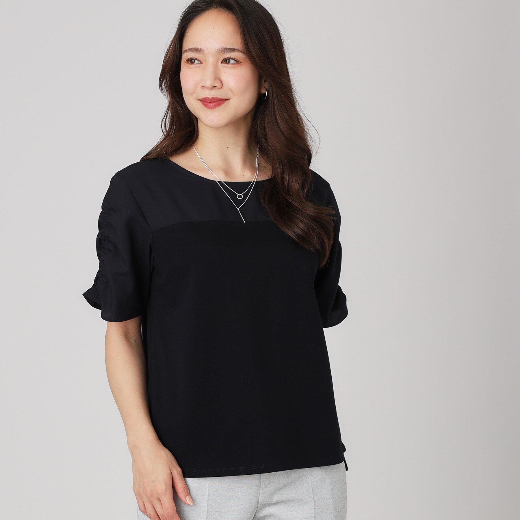 COUP DE CHANCE「【手洗い可／日本製】異素材組合せのジャージトップス」|Tシャツ・カットソー|