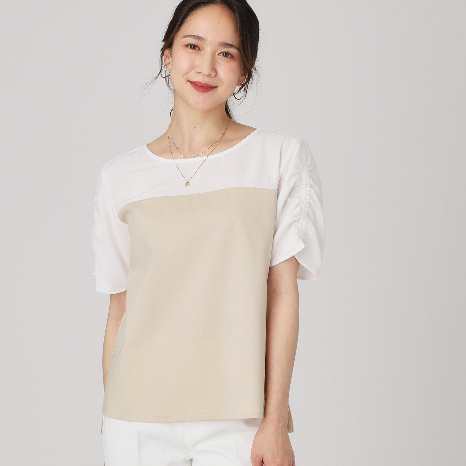 COUP DE CHANCE「【手洗い可／日本製】異素材組合せのジャージトップス」|Tシャツ・カットソー|