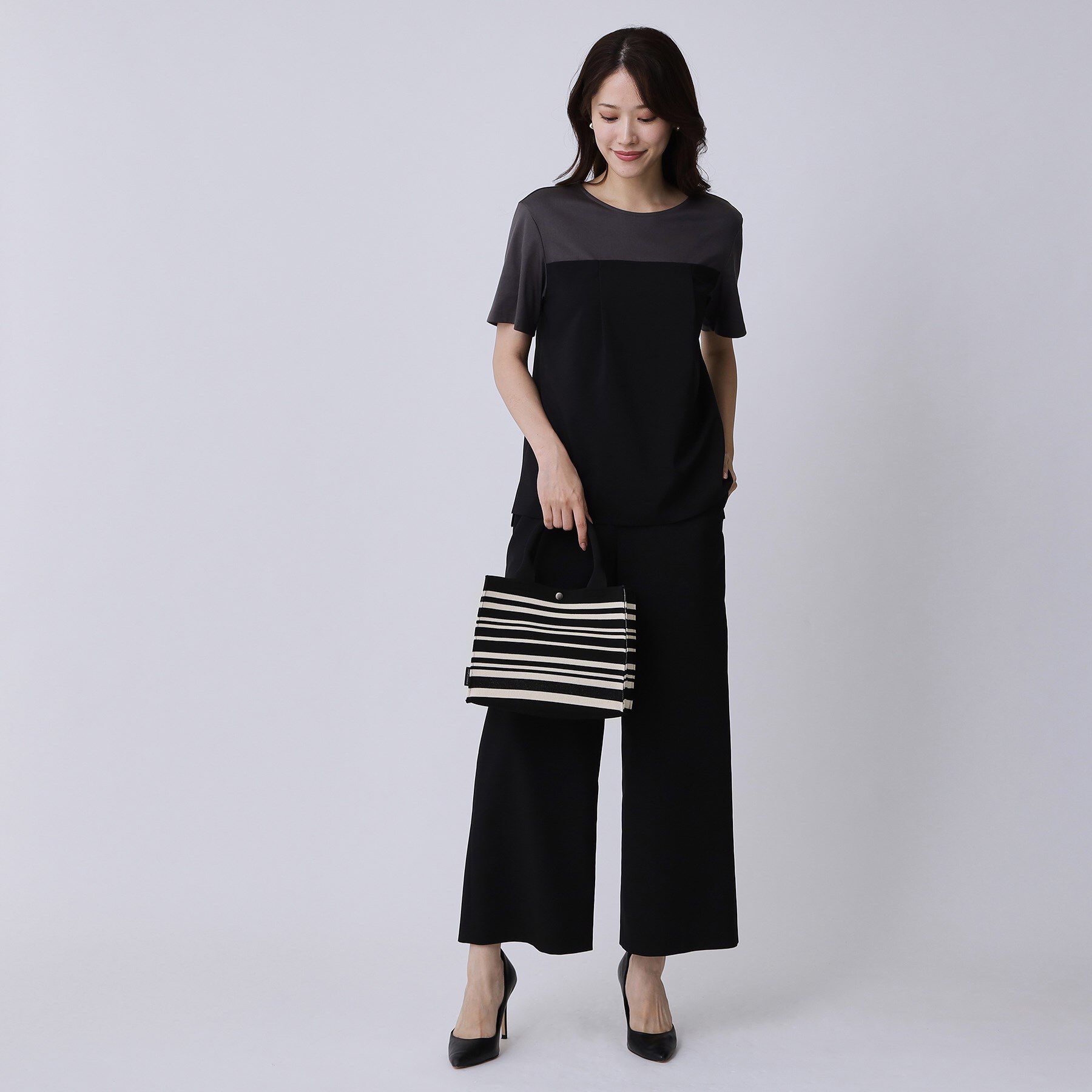 COUP DE CHANCE「トーンリズムニット／大人ボーダー柄／ニットバック」|トートバッグ|