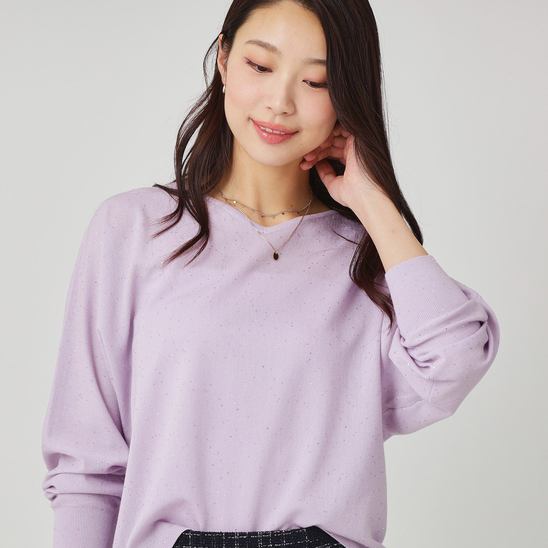 COUP DE CHANCE「【手洗い可】スパンコール入りニットトップス」|ニット・セーター|ラベンダー(080)