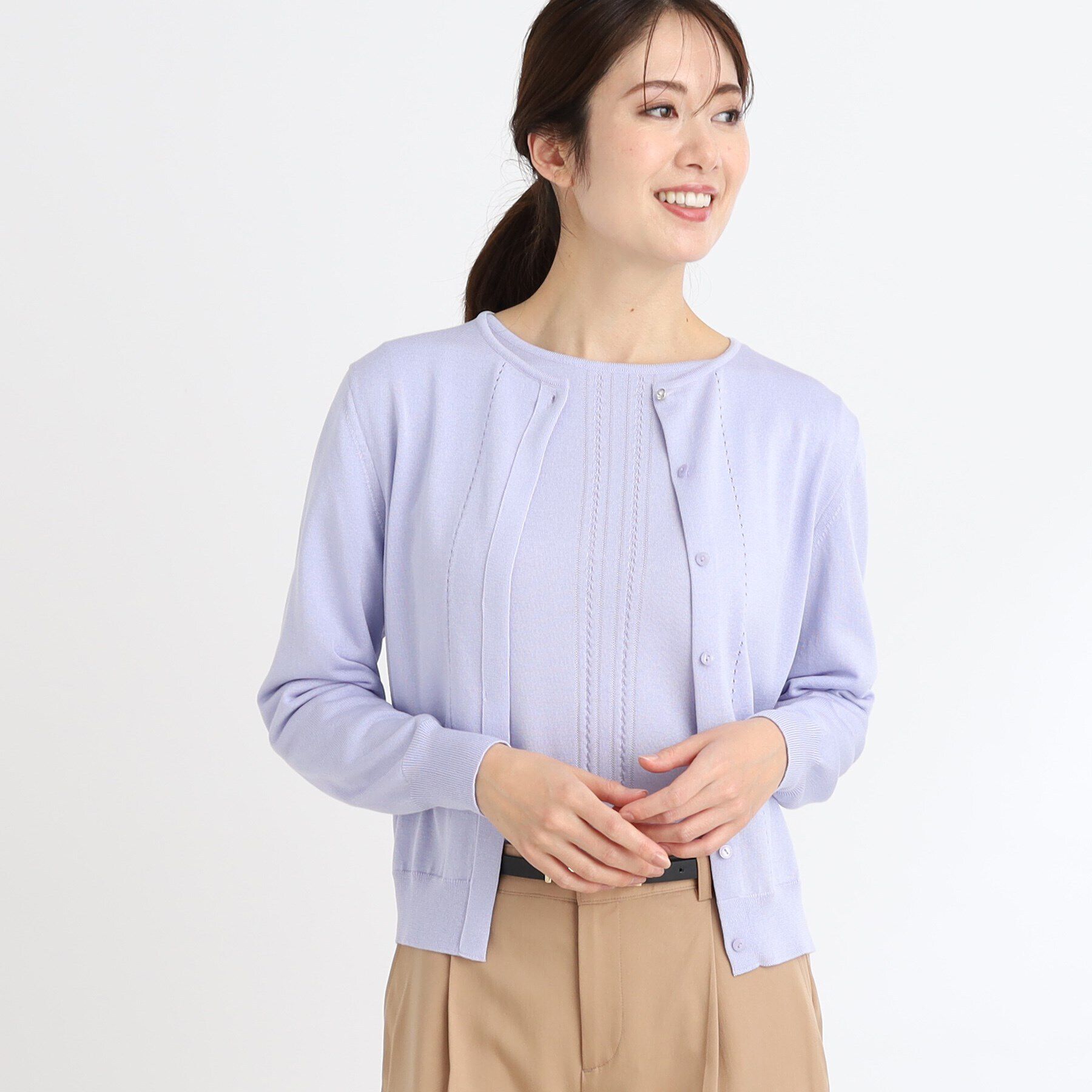 Reflect「【WEB限定カラーあり／アンサンブル可】比翼仕立てニットカーディガン」|カーディガン|