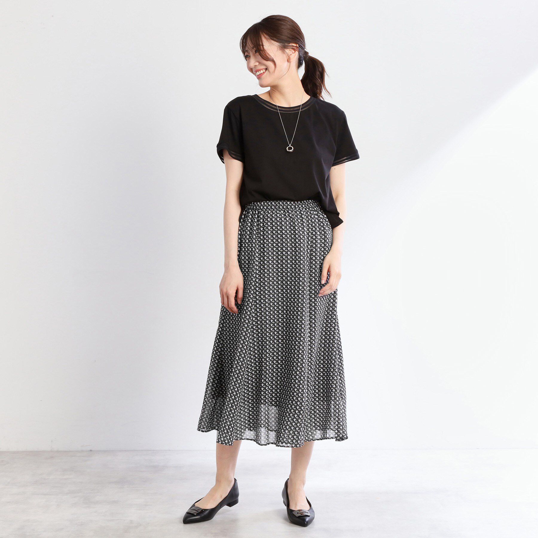 Reflect「【WEB先行カラーあり／マシンウォッシュ可／ウエスト総ゴム】コツキ幾何柄ロングスカート」|スカート|