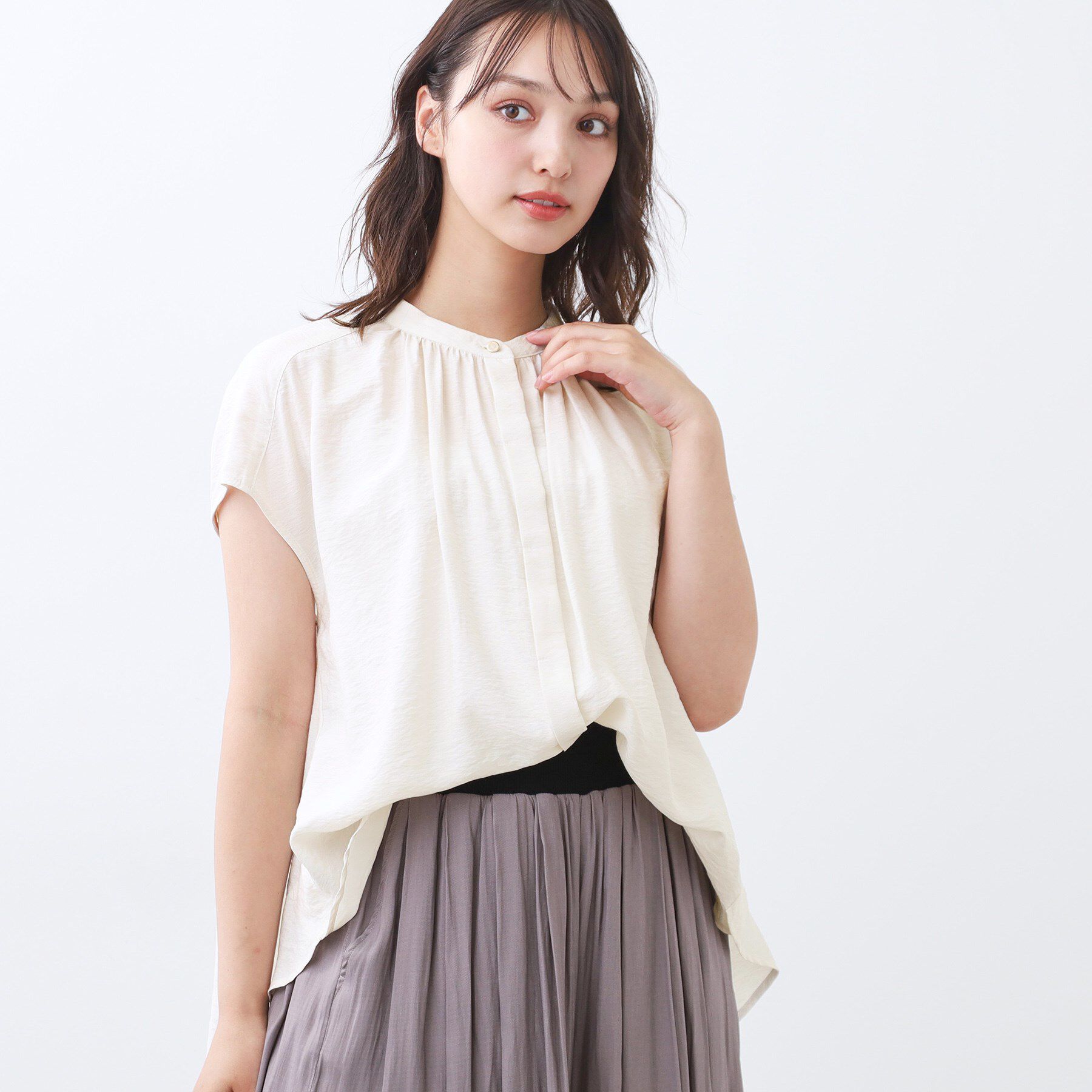 Reflect「【二の腕さりげなくカバー】バンドカラーブラウス」|シャツ・ブラウス|オフホワイト(003