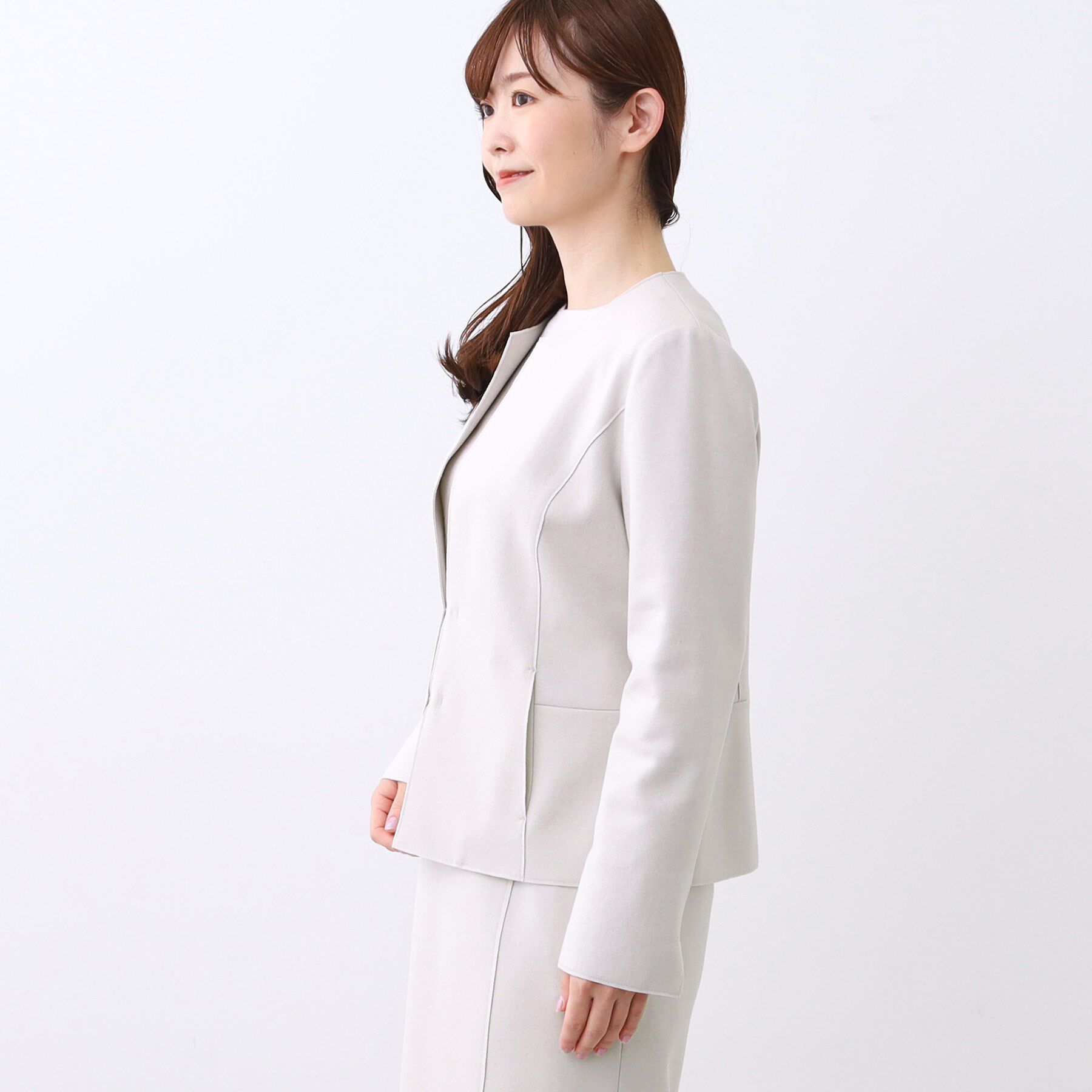 Reflect「【ライトアウター／通勤におすすめ◎／セットアップ可／すっきりシルエット】キレイめジャージジャケット」|ノーカラージャケット|