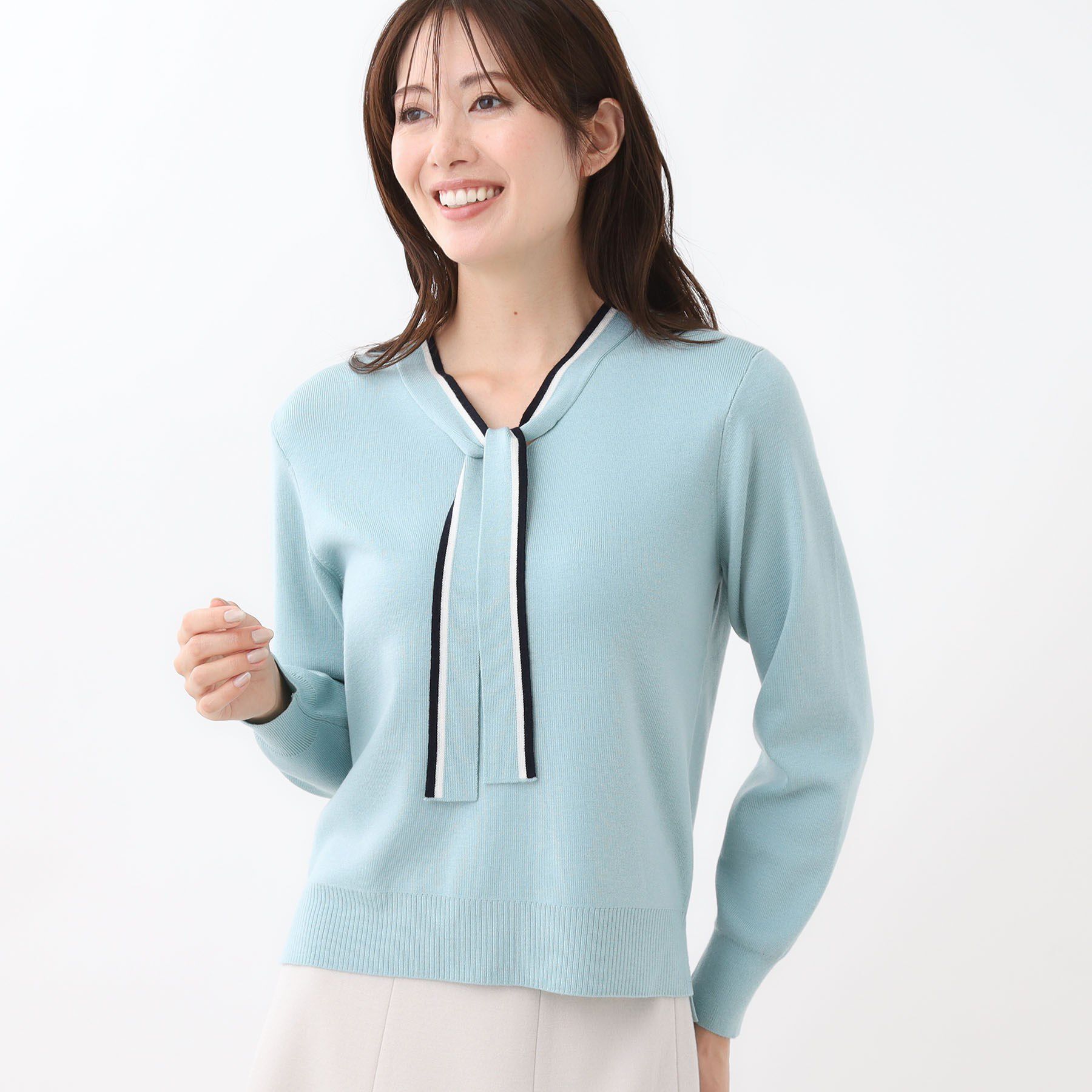 Reflect「【秋映え／なめらかな着心地】バイカラーボウタイ付きニット」|ニット・セーター|