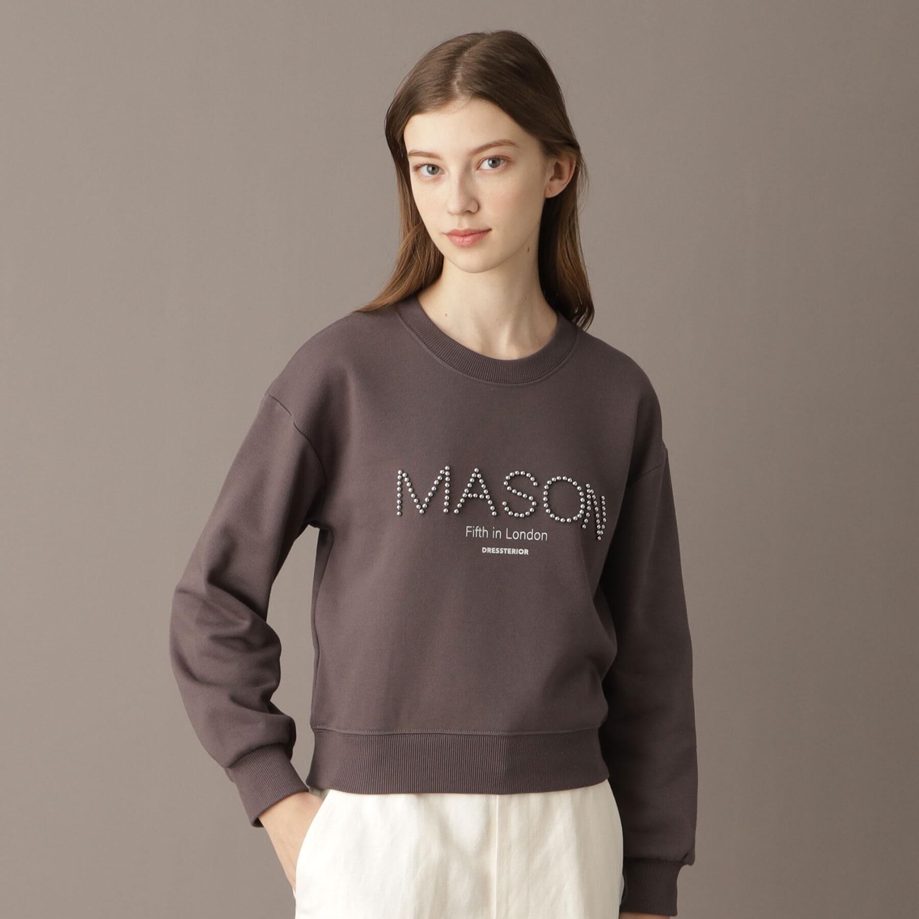 DRESSTERIOR「【洗える/ショート丈】メイソンスタッズロゴ裏毛プルオーバー」|パーカー|