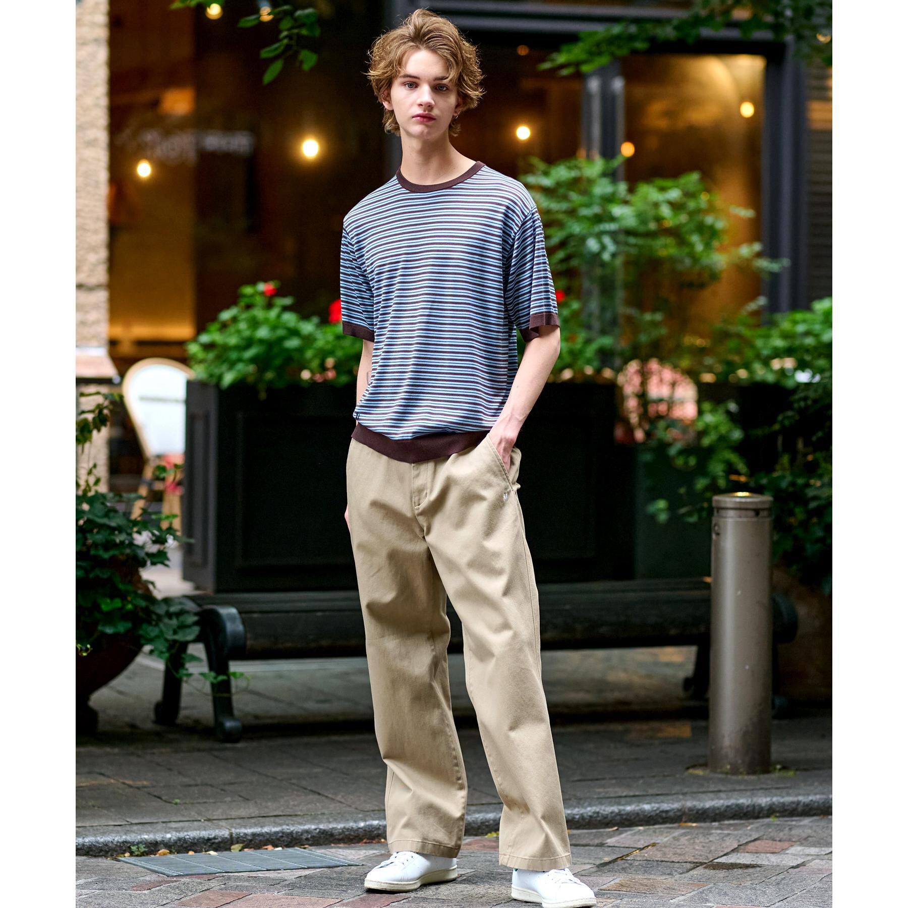 DRESSTERIOR「シルク混ボーダーハーフスリーブニットT」|ニット・セーター|