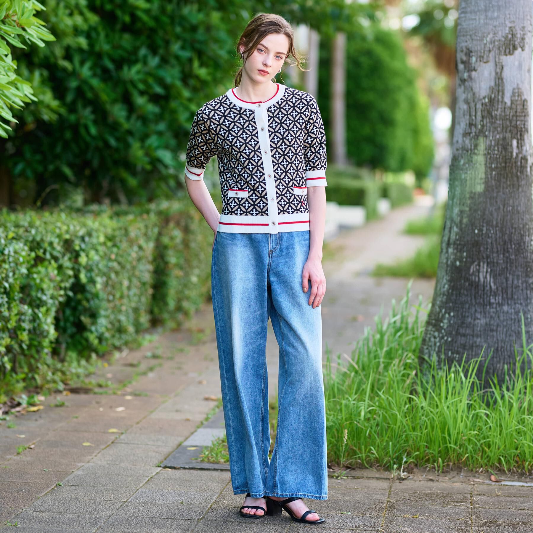 DRESSTERIOR「オーバーラップサークルハーフスリーブカーディガン」|カーディガン|