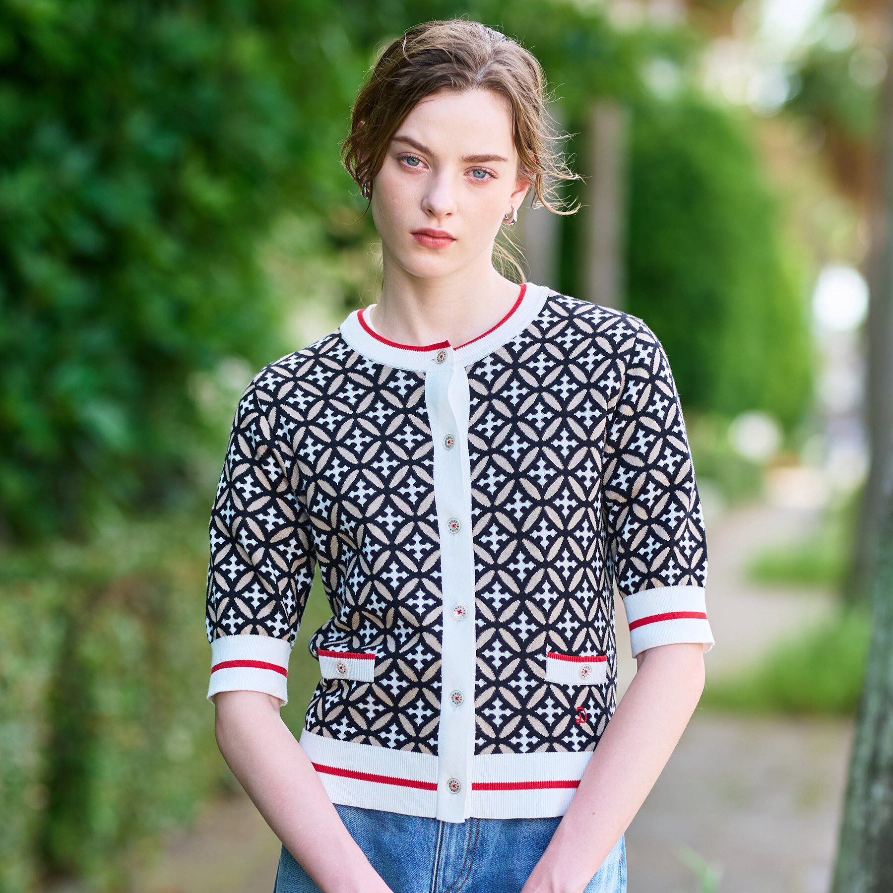 DRESSTERIOR「オーバーラップサークルハーフスリーブカーディガン」|カーディガン|