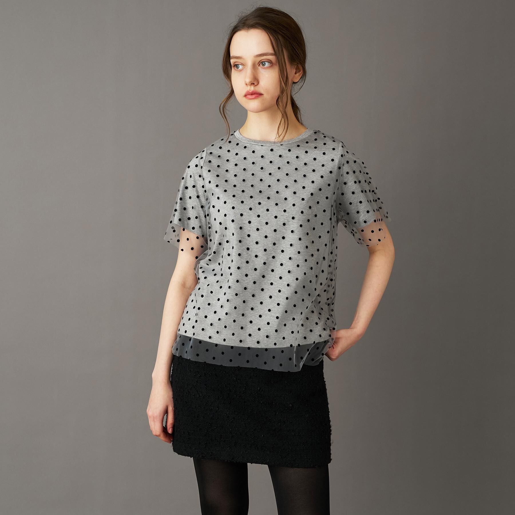 DRESSTERIOR「【洗える／シアー素材】ドットチュールレイヤードTシャツ」|Tシャツ・カットソー|