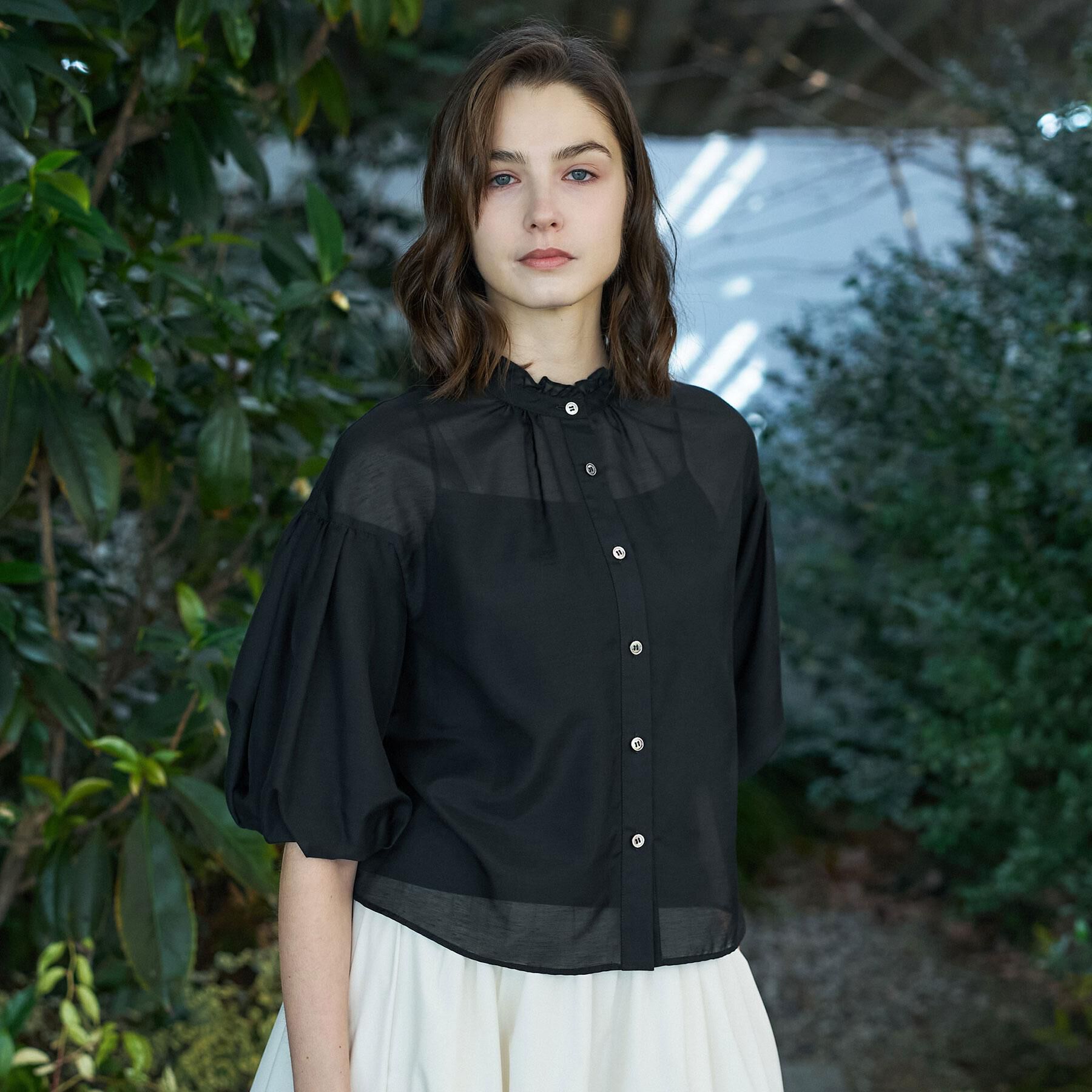 DRESSTERIOR「【1枚で着映え/ウォッシャブル】スタンドフリルボリュームスリーブブラウス」|シャツ・ブラウス|