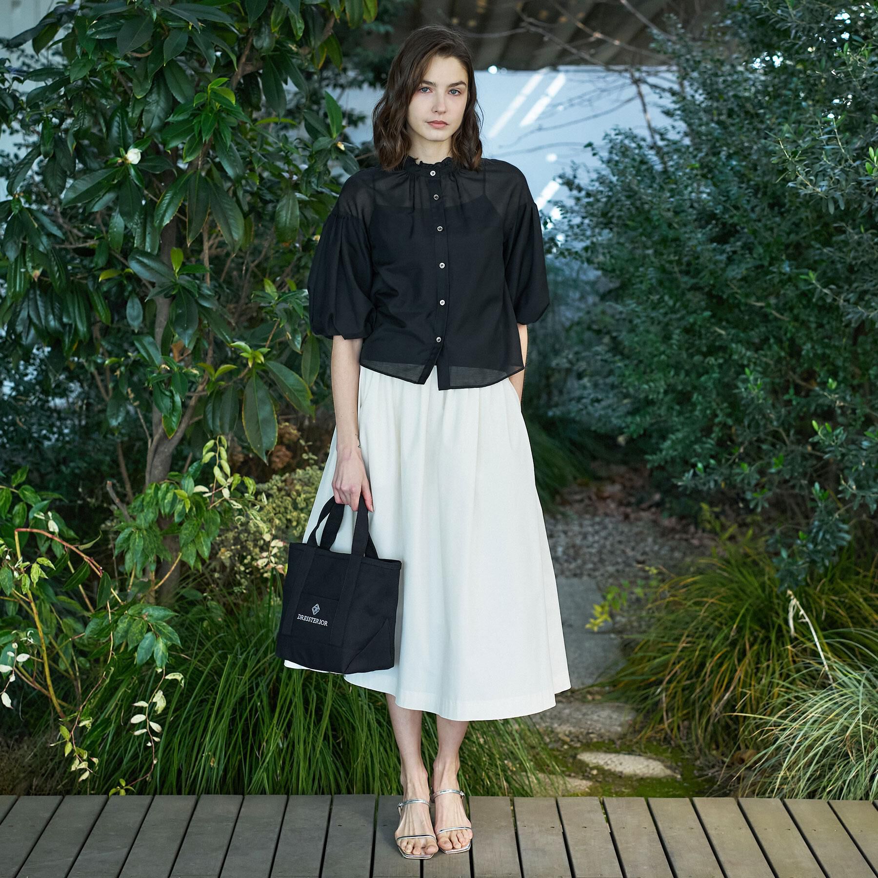 DRESSTERIOR「【1枚で着映え/ウォッシャブル】スタンドフリルボリュームスリーブブラウス」|シャツ・ブラウス|