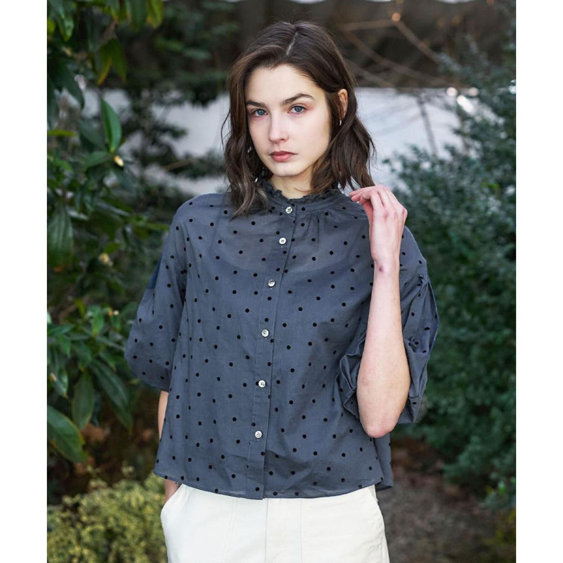 DRESSTERIOR「フロッキードット ボリュームスリーブ ブラウス」|シャツ・ブラウス|