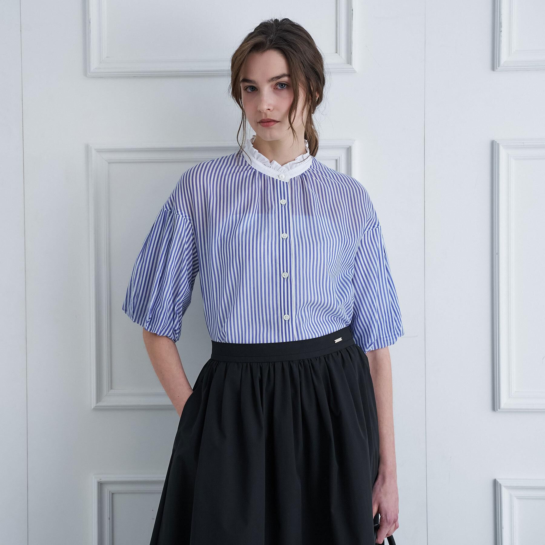 DRESSTERIOR「【otonaMUSE5月号掲載/ウォッシャブル】ロンドンストライプクレリックブラウス」|シャツ・ブラウス|