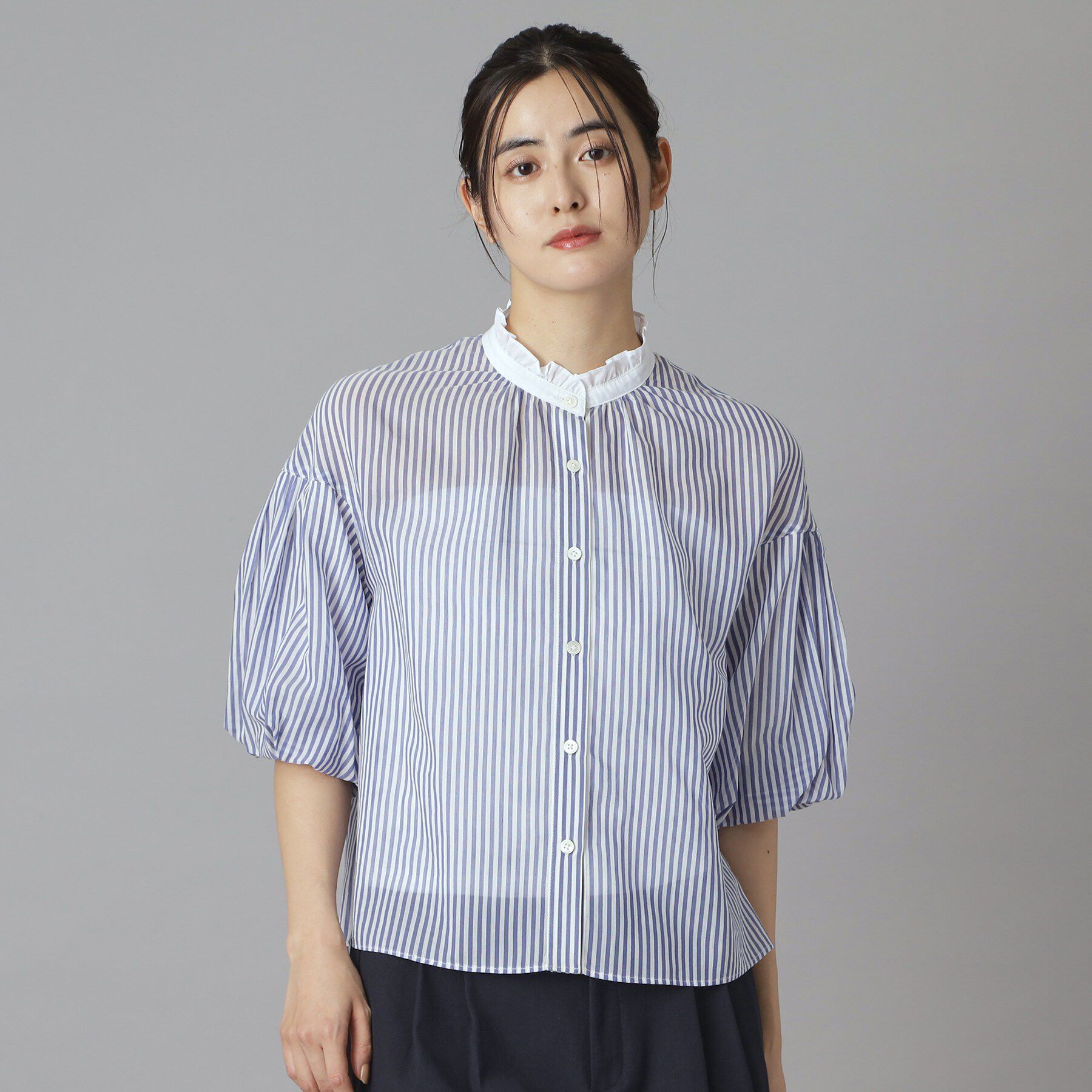 DRESSTERIOR「【otonaMUSE5月号掲載/ウォッシャブル】ロンドンストライプクレリックブラウス」|シャツ・ブラウス|