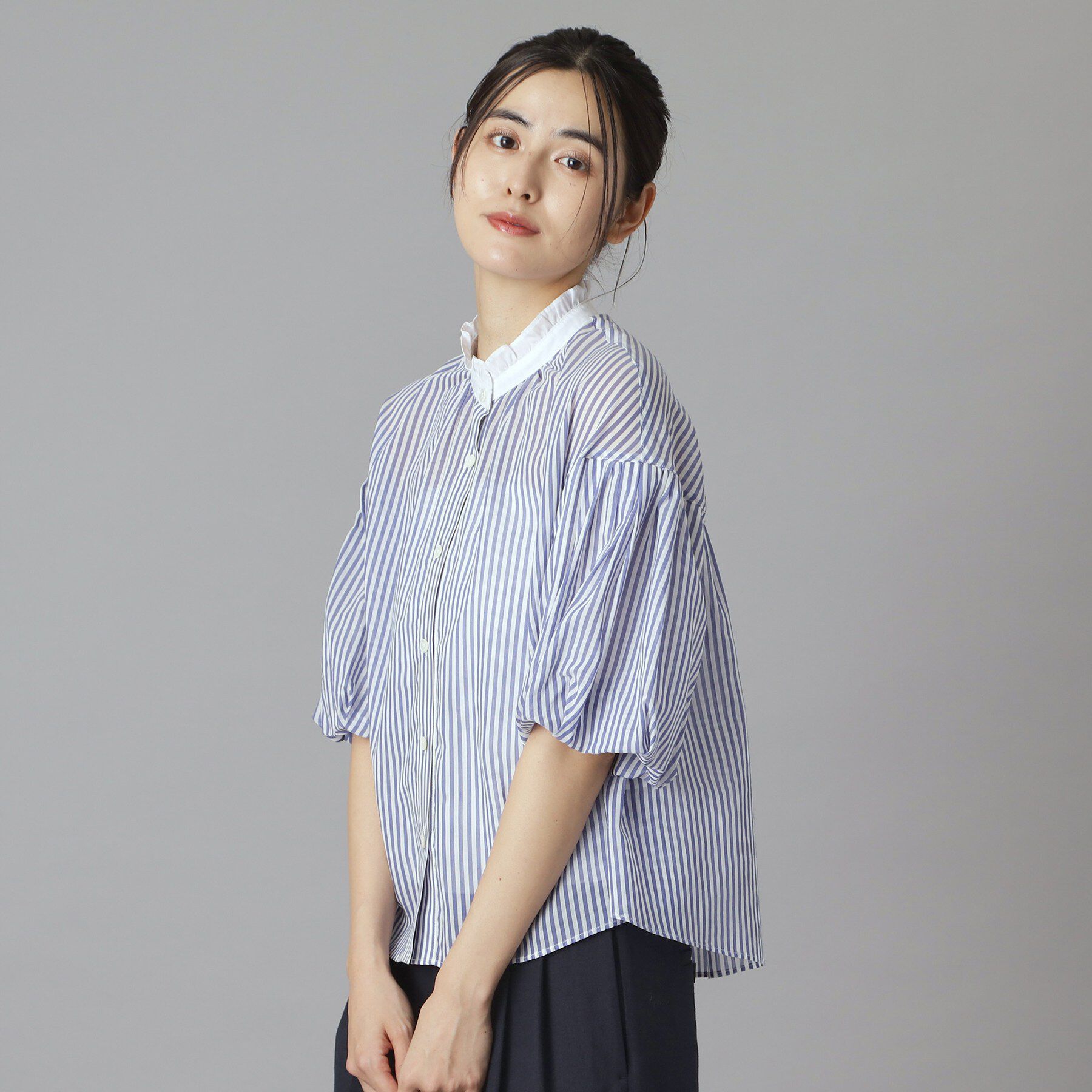 DRESSTERIOR「【otonaMUSE5月号掲載/ウォッシャブル】ロンドンストライプクレリックブラウス」|シャツ・ブラウス|