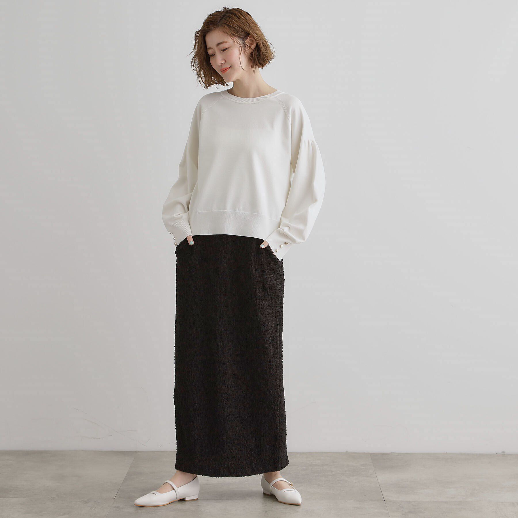 grove「袖口釦ボリュームスリーブクルーネックニット」|ニット・セーター|