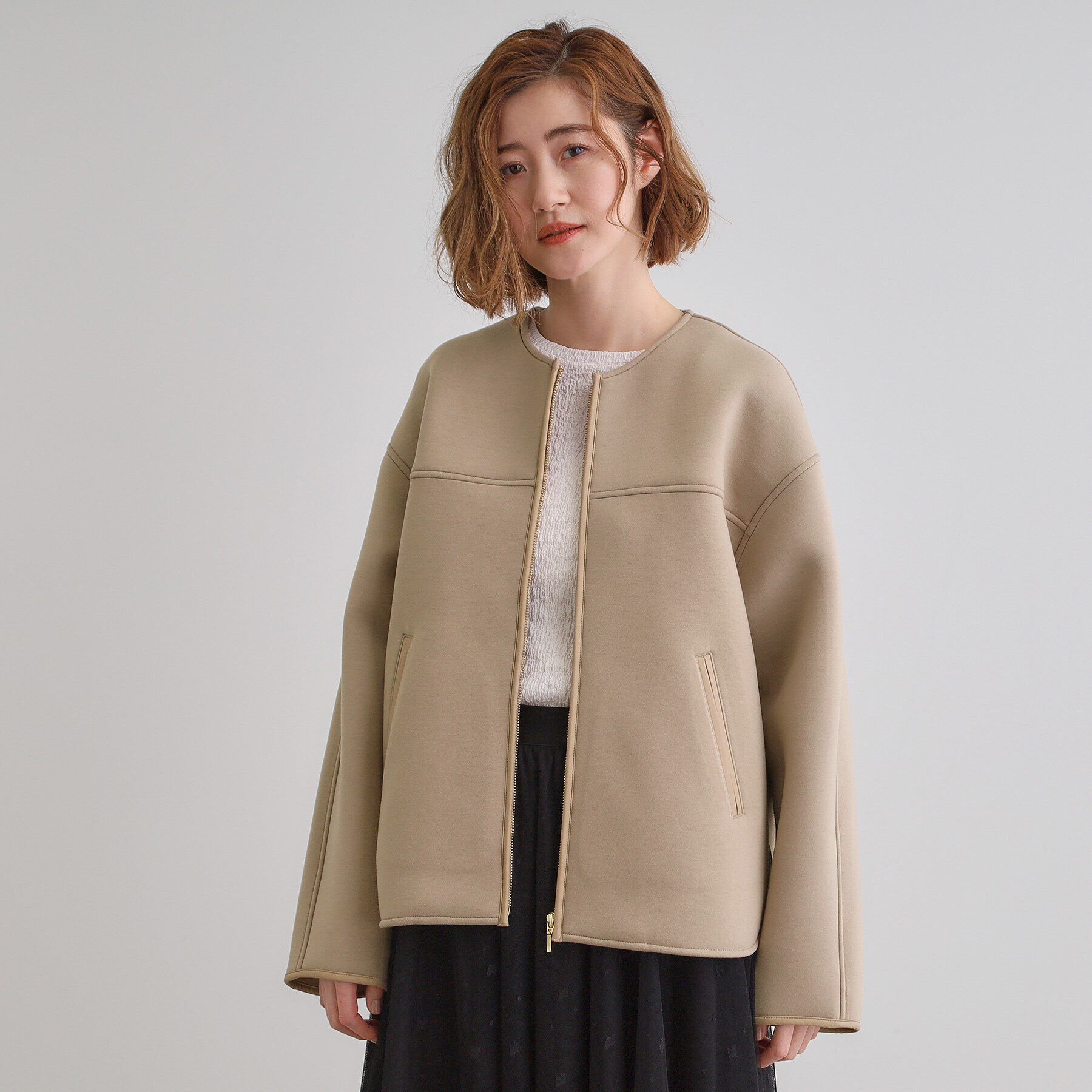 grove「ダンボールジャージパイピングブルゾン」|ブルゾン・スタジャン|