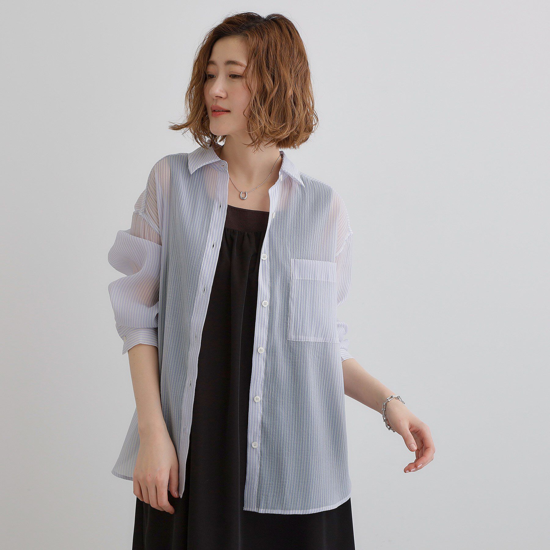 grove「【大人の抜け感スタイル】ストライプアソートシアーオーバーシャツ」|シャツ・ブラウス|