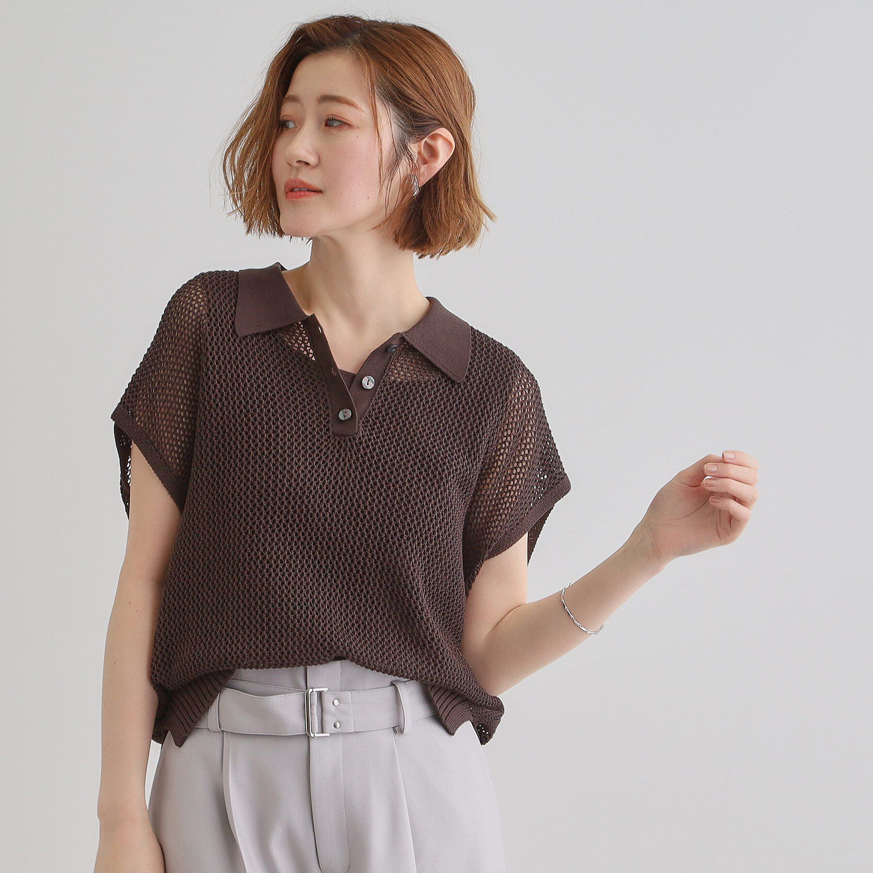 grove「取り入れるだけで旬顔 メッシュ編みポロニット」|ニット・セーター|