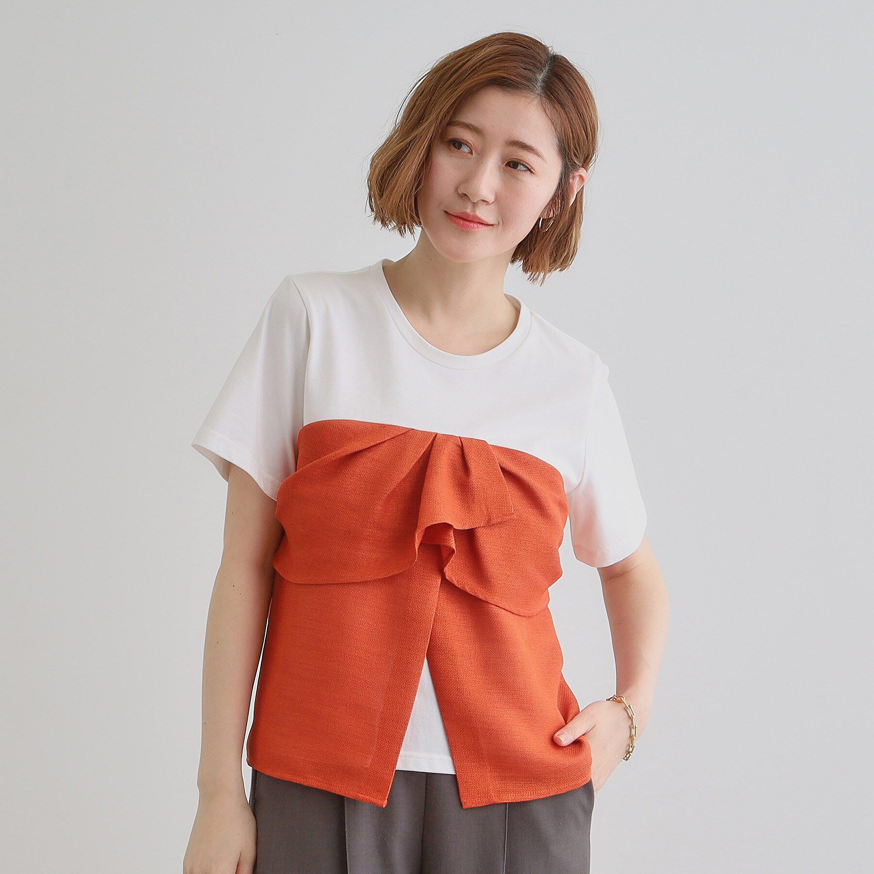 grove「【大人のリゾートスタイル/SETUP】麻調ビスチェドッキングT」|Tシャツ・カットソー|オレンジ(066)