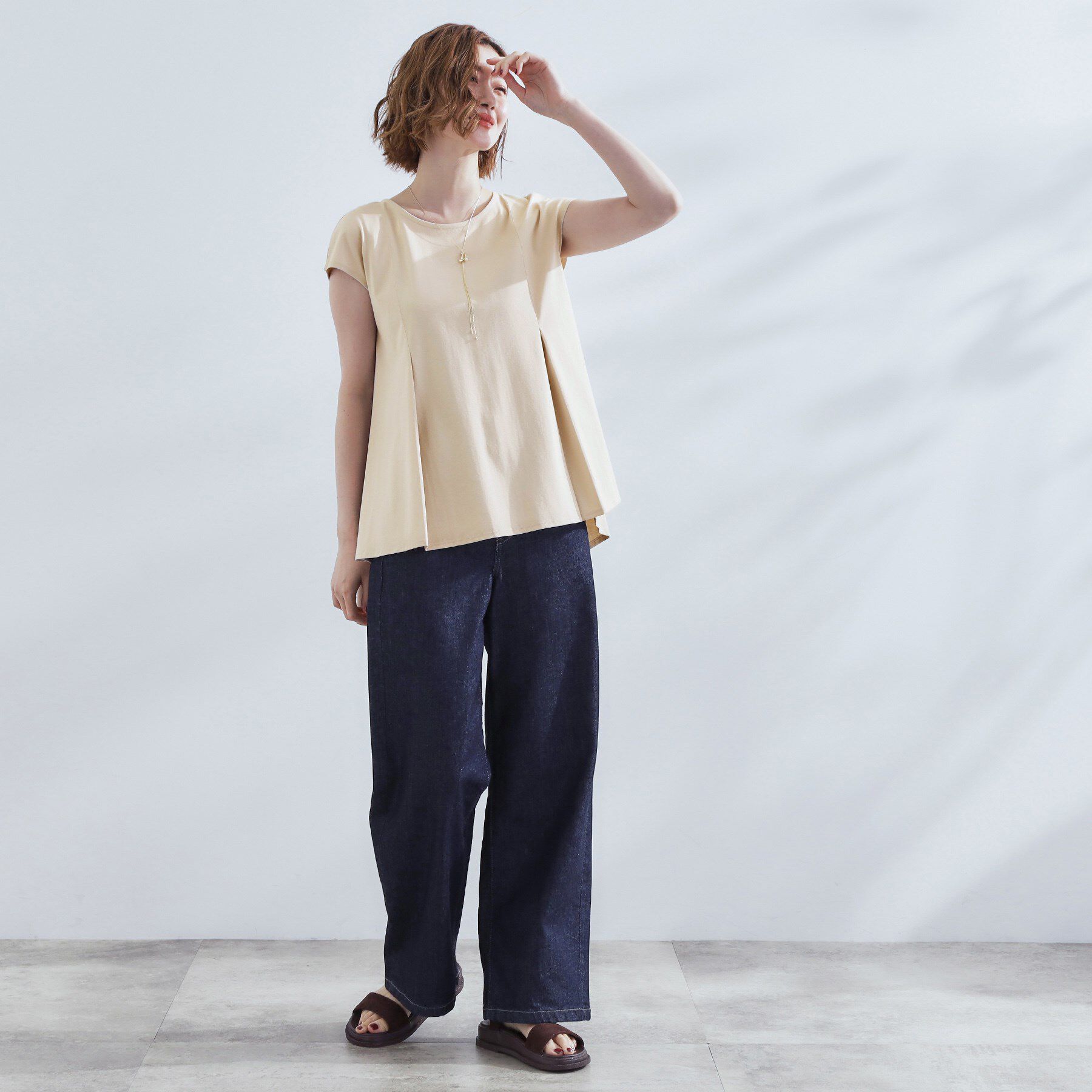 grove「すっきり見え　ペプラムフレンチスリーブカットソー」|Tシャツ・カットソー|