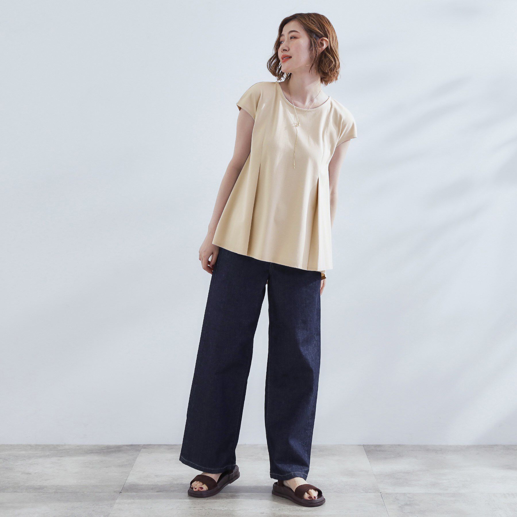 grove「すっきり見え　ペプラムフレンチスリーブカットソー」|Tシャツ・カットソー|