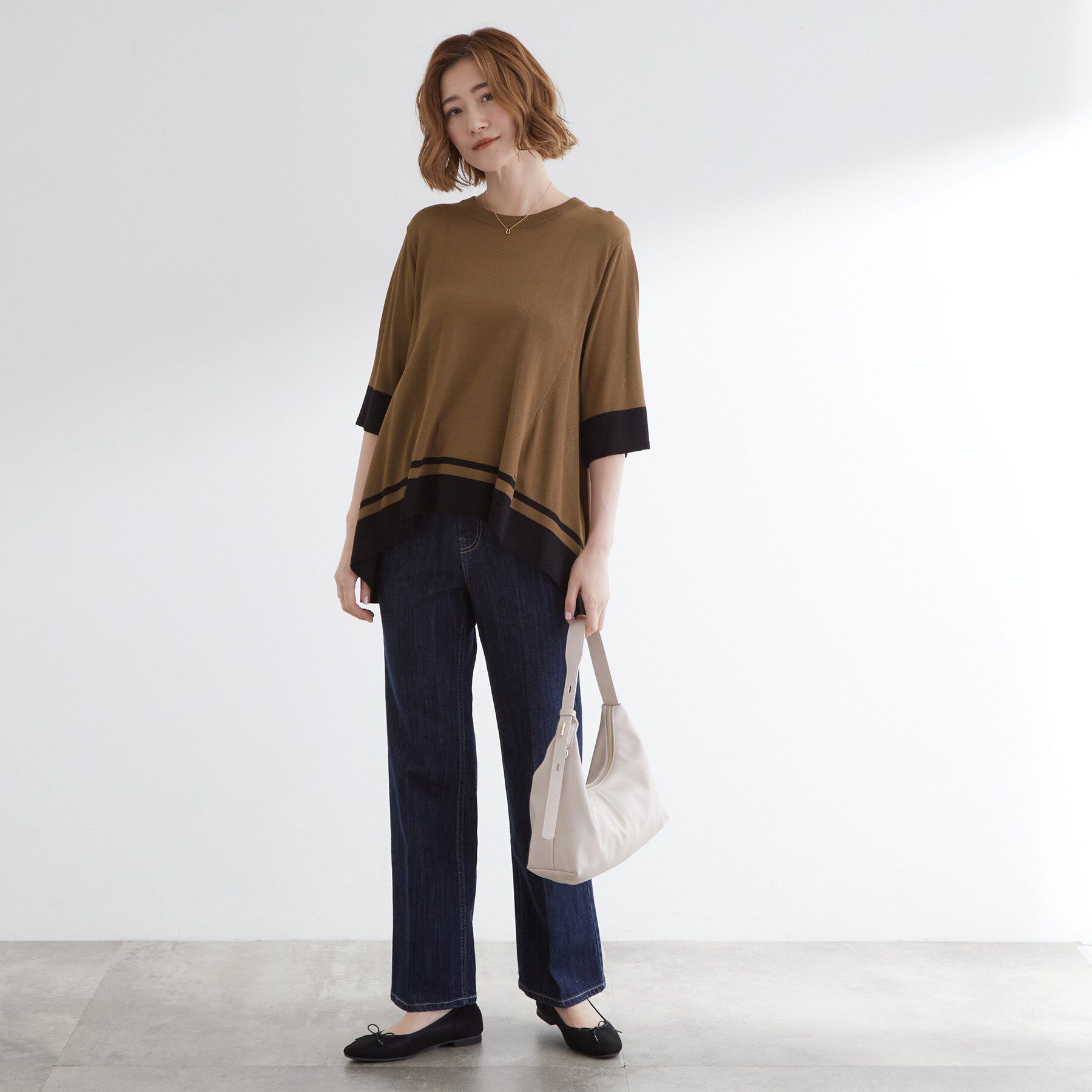 grove「涼やか体型カバー　配色シアーニットプルオーバー」|ニット・セーター|