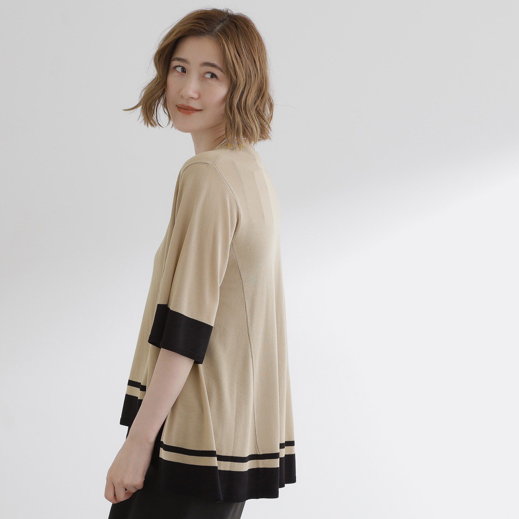 grove「涼やか体型カバー　配色シアーニットプルオーバー」|ニット・セーター|