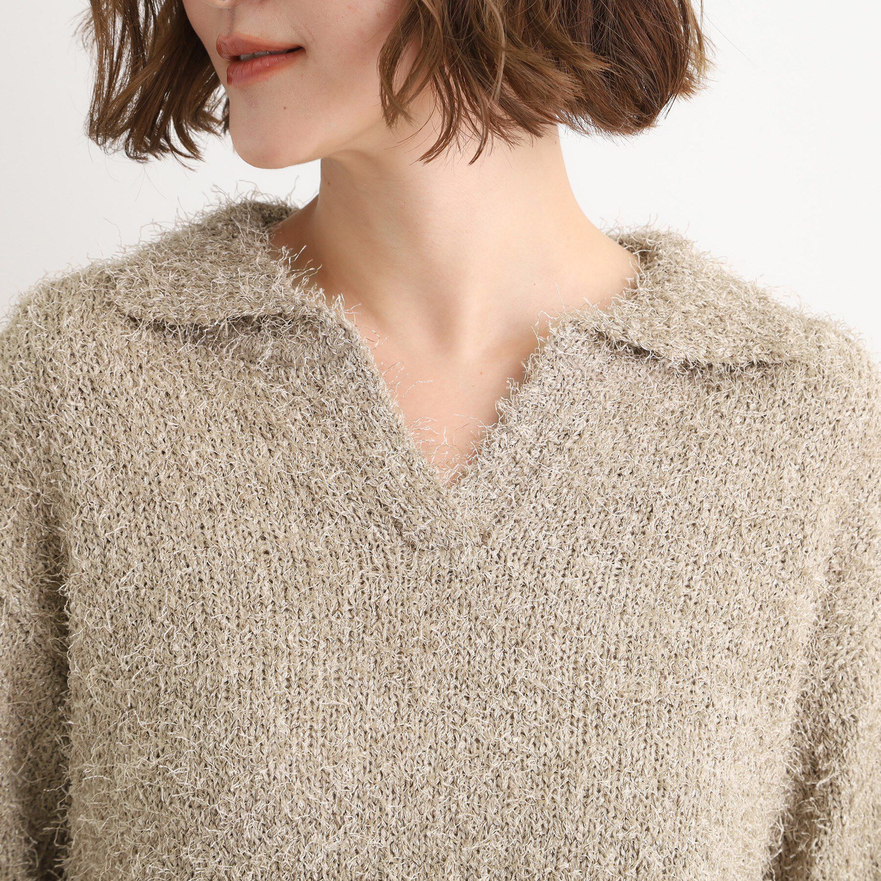 grove「【最終お値下げ！！】ラメフェザーヤーン オープンカラーニット」|ニット・セーター|