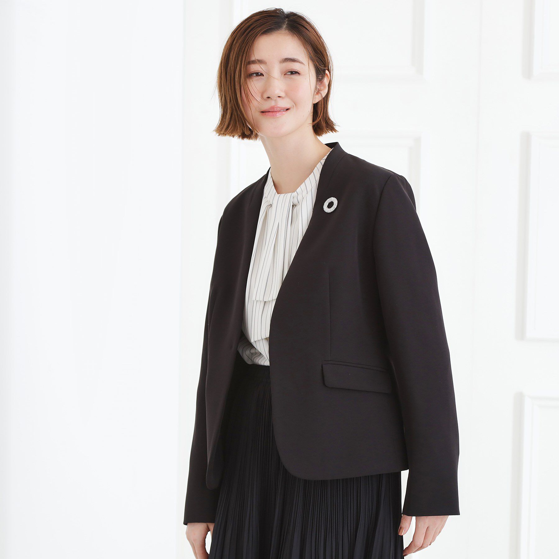 grove「【マシンウォッシュ／防シワ/SS-3L】ストレッチノーカラージャケット」|ノーカラージャケット|