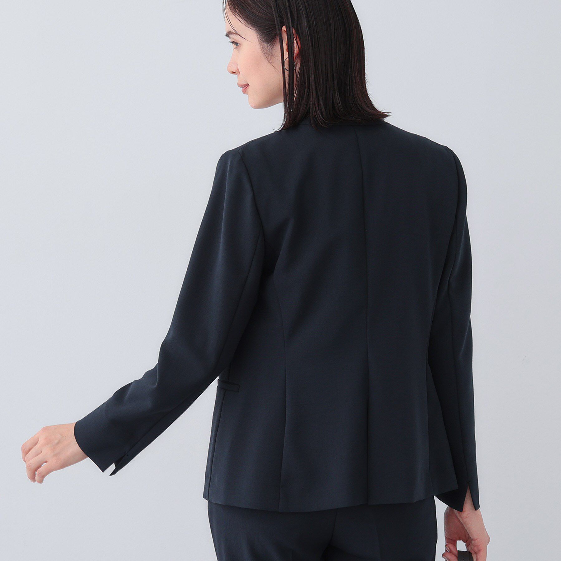 INDIVI「【定番スーツ／UVケア／洗える】ウール調ノーカラージャケット」|スーツ|