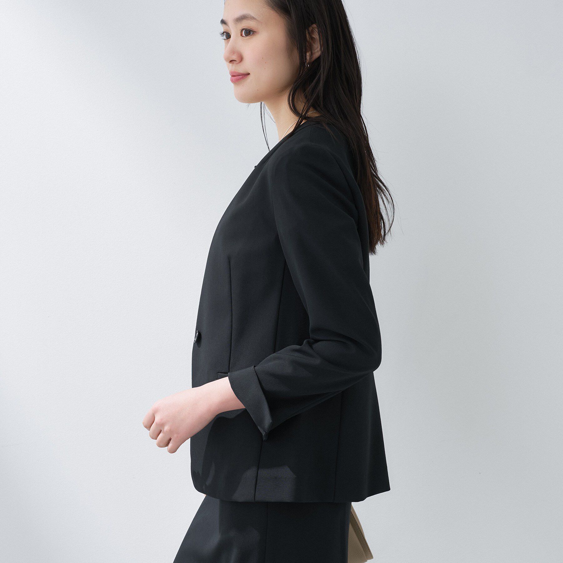 INDIVI「【定番スーツ／UVケア／洗える】ウール調ノーカラージャケット」|スーツ|